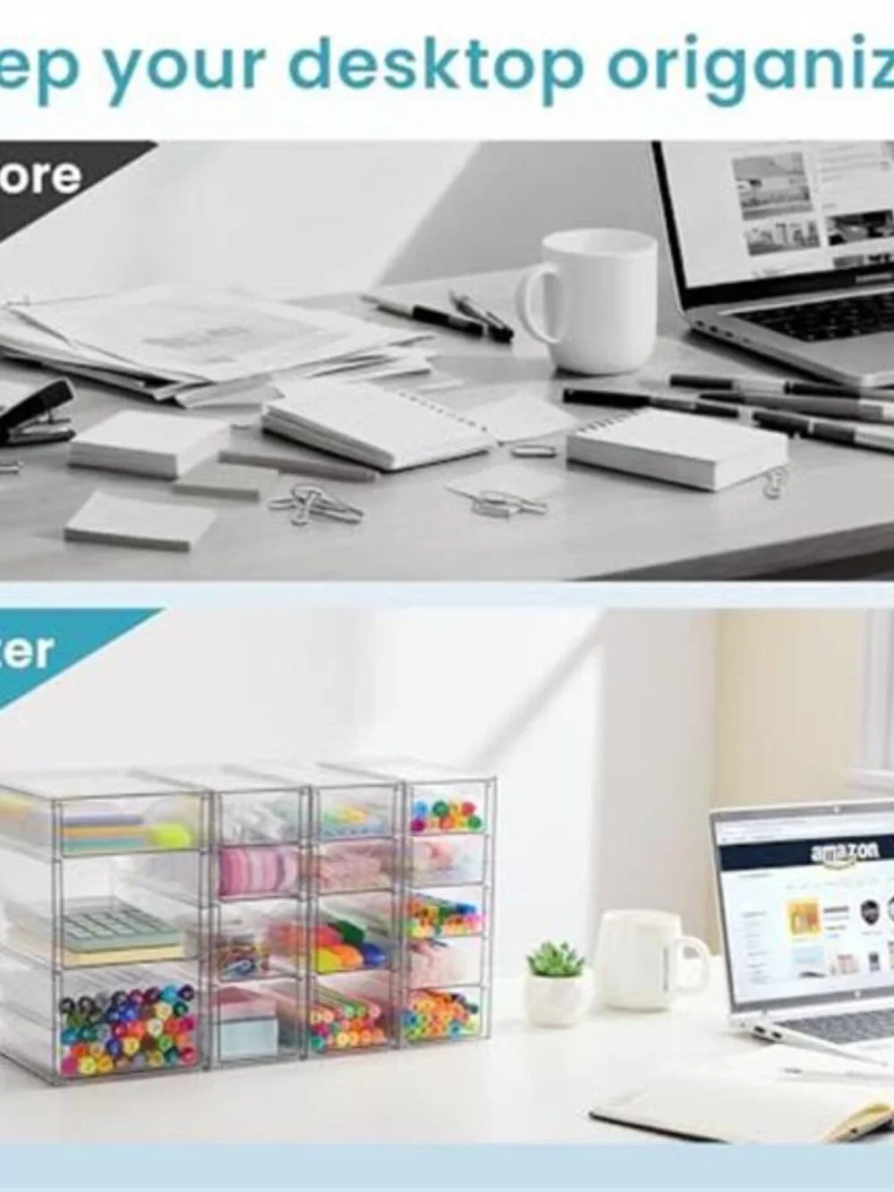 Clear Drawer Organizer 16 Drawer Desk Storage Makeup Organizer Plastic